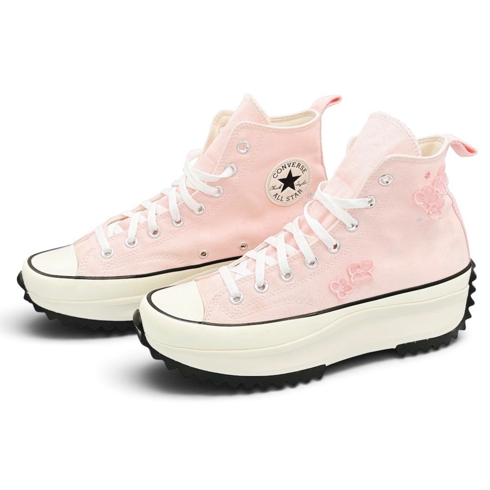 Converse Run Star Hike Womens 11.5 Men 10 Pink 3D Flowers Platform Shoes A09801C